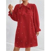 image:imageFloerns Womens Plus Size Pearl Beaded Tunic Dress Long Sleeve Tie Neck Casual Shirt DressesRed