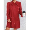 image:imageFloerns Womens Plus Size Pearl Beaded Tunic Dress Long Sleeve Tie Neck Casual Shirt DressesRed