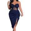 image:imageFloerns Womens Plus Size Shiny Corset Ruched Slit Hem Cocktail DressesDark Blue
