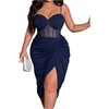 image:imageFloerns Womens Plus Size Shiny Corset Ruched Slit Hem Cocktail DressesDark Blue