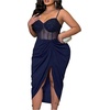 image:imageFloerns Womens Plus Size Shiny Corset Ruched Slit Hem Cocktail DressesDark Blue