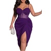 image:imageFloerns Womens Plus Size Shiny Corset Ruched Slit Hem Cocktail DressesPurple