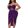 image:imageFloerns Womens Plus Size Shiny Corset Ruched Slit Hem Cocktail DressesPurple