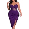 image:imageFloerns Womens Plus Size Shiny Corset Ruched Slit Hem Cocktail DressesPurple
