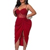 image:imageFloerns Womens Plus Size Shiny Corset Ruched Slit Hem Cocktail DressesRed