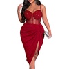 image:imageFloerns Womens Plus Size Shiny Corset Ruched Slit Hem Cocktail DressesRed