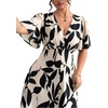 image:imageFloerns Womens Plus Size Tropical Midi Dress Flounce Sleeve V Neck Split A Line Vacation DressesBlack and White