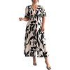 image:imageFloerns Womens Plus Size Tropical Midi Dress Flounce Sleeve V Neck Split A Line Vacation DressesBlack and White