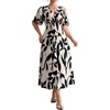 image:imageFloerns Womens Plus Size Tropical Midi Dress Flounce Sleeve V Neck Split A Line Vacation DressesBlack and White