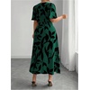 image:imageFloerns Womens Plus Size Tropical Midi Dress Flounce Sleeve V Neck Split A Line Vacation DressesDark Green