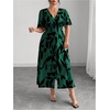 image:imageFloerns Womens Plus Size Tropical Midi Dress Flounce Sleeve V Neck Split A Line Vacation DressesDark Green