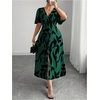 image:imageFloerns Womens Plus Size Tropical Midi Dress Flounce Sleeve V Neck Split A Line Vacation DressesDark Green