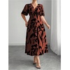 image:imageFloerns Womens Plus Size Tropical Midi Dress Flounce Sleeve V Neck Split A Line Vacation DressesRust Brown