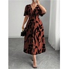 image:imageFloerns Womens Plus Size Tropical Midi Dress Flounce Sleeve V Neck Split A Line Vacation DressesRust Brown