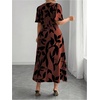 image:imageFloerns Womens Plus Size Tropical Midi Dress Flounce Sleeve V Neck Split A Line Vacation DressesRust Brown