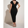 image:imageFloerns Womens Plus Size V Neck Midi Dress Ruffle Sleeve Split Bodycon Cocktail Party DressesBlack