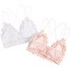 image:imageFloerns Womens Sexy Lace V Neck Criss Cross Back Bralette Crop TopPink and White
