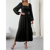 image:imageFloerns Womens Square Neck Lantern Long Sleeve Split Ruched Midi DressesBlack