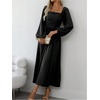 image:imageFloerns Womens Square Neck Lantern Long Sleeve Split Ruched Midi DressesBlack