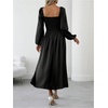image:imageFloerns Womens Square Neck Lantern Long Sleeve Split Ruched Midi DressesBlack
