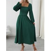 image:imageFloerns Womens Square Neck Lantern Long Sleeve Split Ruched Midi DressesDark Green