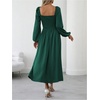 image:imageFloerns Womens Square Neck Lantern Long Sleeve Split Ruched Midi DressesDark Green