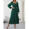 image:imageFloerns Womens Square Neck Lantern Long Sleeve Split Ruched Midi DressesDark Green