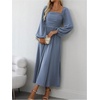 image:imageFloerns Womens Square Neck Lantern Long Sleeve Split Ruched Midi DressesDusty Blue