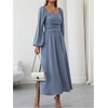 image:imageFloerns Womens Square Neck Lantern Long Sleeve Split Ruched Midi DressesDusty Blue