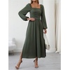image:imageFloerns Womens Square Neck Lantern Long Sleeve Split Ruched Midi DressesGreen