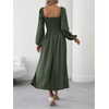 image:imageFloerns Womens Square Neck Lantern Long Sleeve Split Ruched Midi DressesGreen