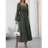 image:imageFloerns Womens Square Neck Lantern Long Sleeve Split Ruched Midi DressesGreen