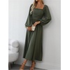 image:imageFloerns Womens Square Neck Lantern Long Sleeve Split Ruched Midi DressesGreen