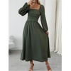 image:imageFloerns Womens Square Neck Lantern Long Sleeve Split Ruched Midi DressesGreen