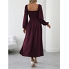 image:imageFloerns Womens Square Neck Lantern Long Sleeve Split Ruched Midi DressesMaroon