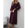 image:imageFloerns Womens Square Neck Lantern Long Sleeve Split Ruched Midi DressesMaroon