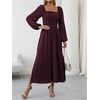 image:imageFloerns Womens Square Neck Lantern Long Sleeve Split Ruched Midi DressesMaroon
