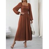 image:imageFloerns Womens Square Neck Lantern Long Sleeve Split Ruched Midi DressesRust Brown