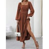 image:imageFloerns Womens Square Neck Lantern Long Sleeve Split Ruched Midi DressesRust Brown