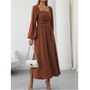 image:imageFloerns Womens Square Neck Lantern Long Sleeve Split Ruched Midi DressesRust Brown