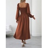 image:imageFloerns Womens Square Neck Lantern Long Sleeve Split Ruched Midi DressesRust Brown