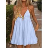 image:imageFloerns Womens Summer Halter Dress Tie Backless Ruffle Flowy Beach Vacation Mini DressesBlue
