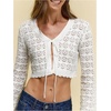 image:imageFloerns Womens Tie Front Long Sleeve Ribbed Knit Shrug Cardigan Crop TopBeige