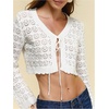 image:imageFloerns Womens Tie Front Long Sleeve Ribbed Knit Shrug Cardigan Crop TopBeige
