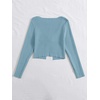 image:imageFloerns Womens Tie Front Long Sleeve Ribbed Knit Shrug Cardigan Crop TopBlue