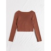 image:imageFloerns Womens Tie Front Long Sleeve Ribbed Knit Shrug Cardigan Crop TopCoffee Brown