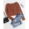 image:imageFloerns Womens Tie Front Long Sleeve Ribbed Knit Shrug Cardigan Crop TopCoffee Brown