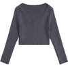image:imageFloerns Womens Tie Front Long Sleeve Ribbed Knit Shrug Cardigan Crop TopDark Grey