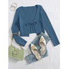 image:imageFloerns Womens Tie Front Long Sleeve Ribbed Knit Shrug Cardigan Crop TopDusty Blue