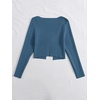 image:imageFloerns Womens Tie Front Long Sleeve Ribbed Knit Shrug Cardigan Crop TopDusty Blue